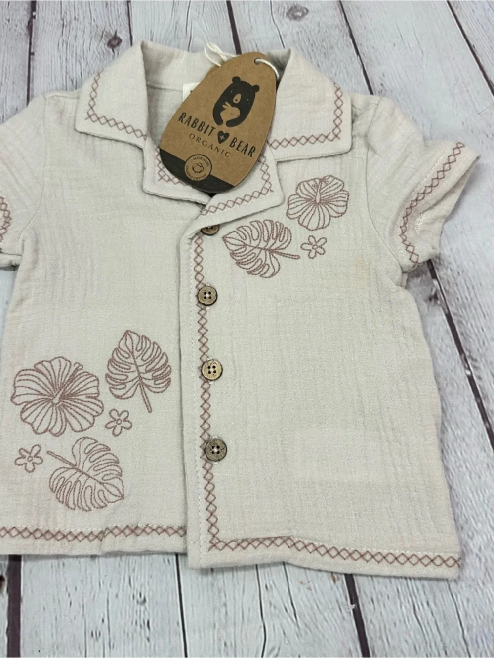 NWT rabbit + bear infant Shorts Set 2pc organic cotton beach tropical neutral
